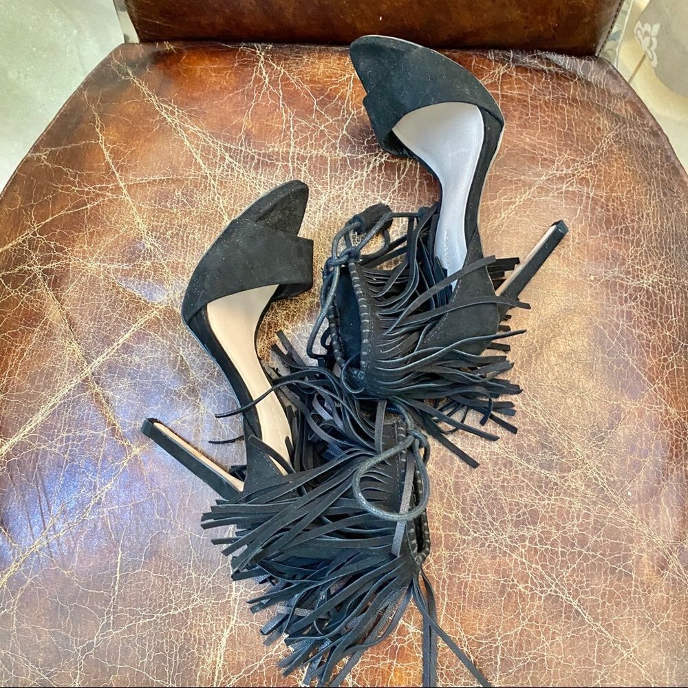 ZARA black fringe heels sandals 7